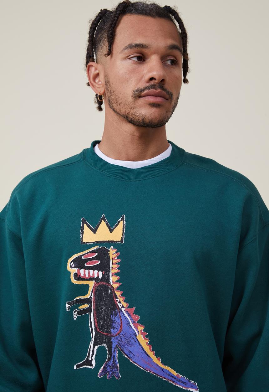 Cotton On - Basquiat oversized crew sweater - lcn bsq evergreen/basquiat - dinosau