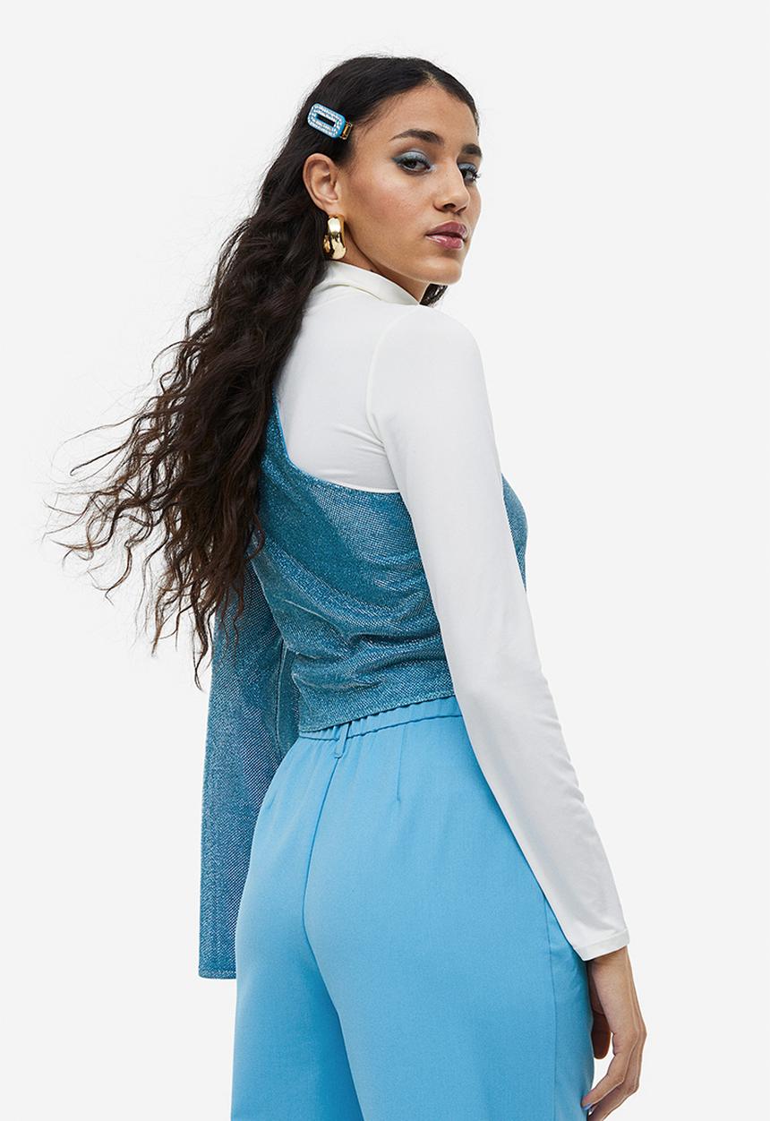 H&M - Glittery one-shoulder top - blue/glittery