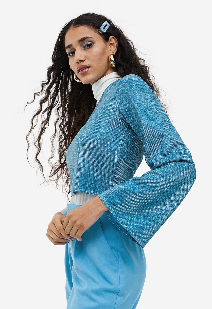 H&M - Glittery one-shoulder top - blue/glittery