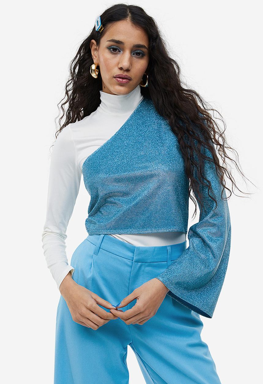 H&M - Glittery one-shoulder top - blue/glittery