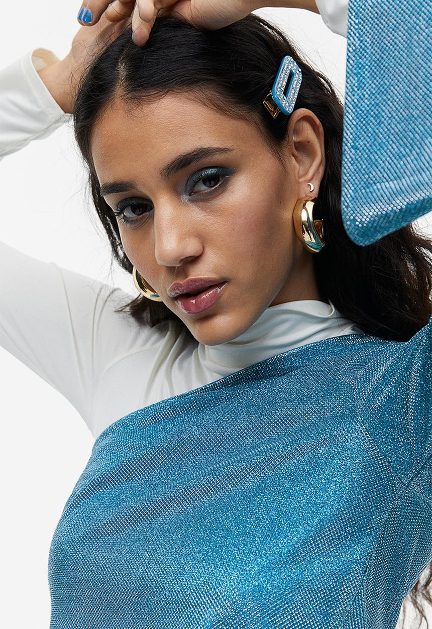 H&M - Glittery one-shoulder top - blue/glittery