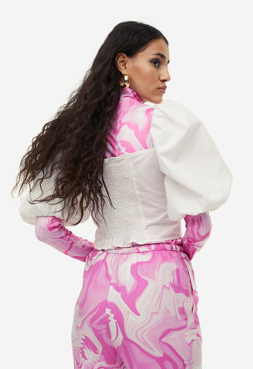H&M - Puff-sleeved poplin blouse - cream
