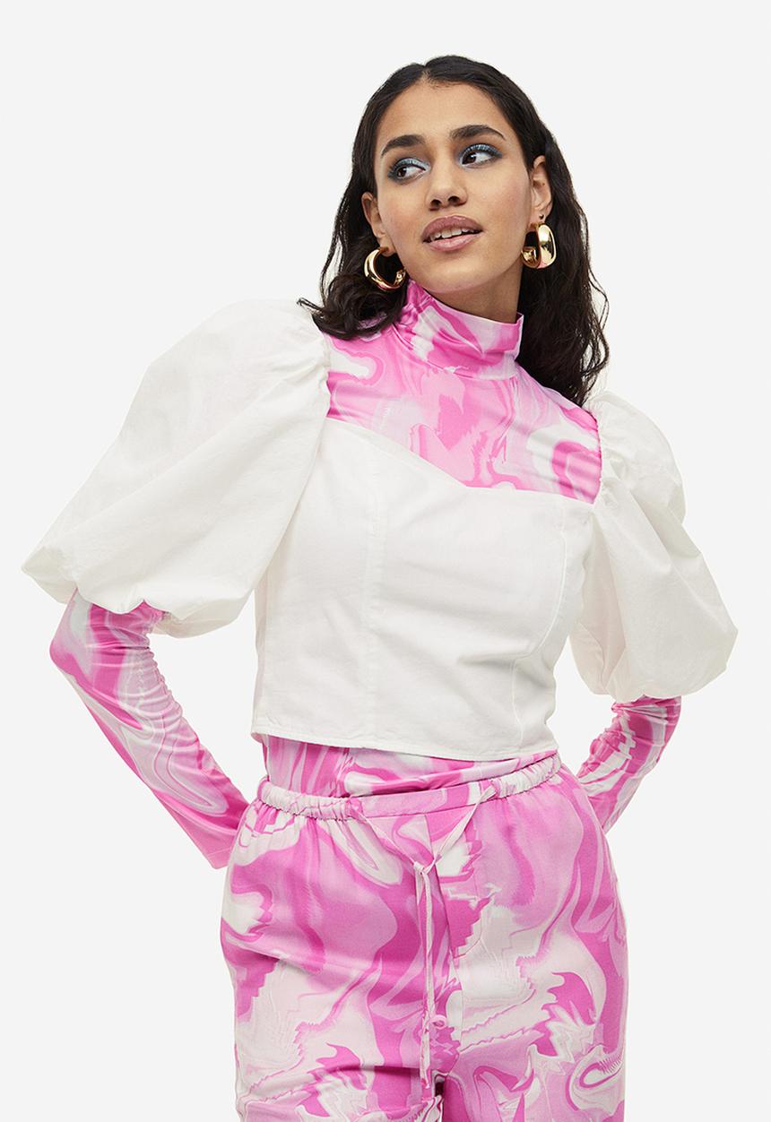 H&M - Puff-sleeved poplin blouse - cream