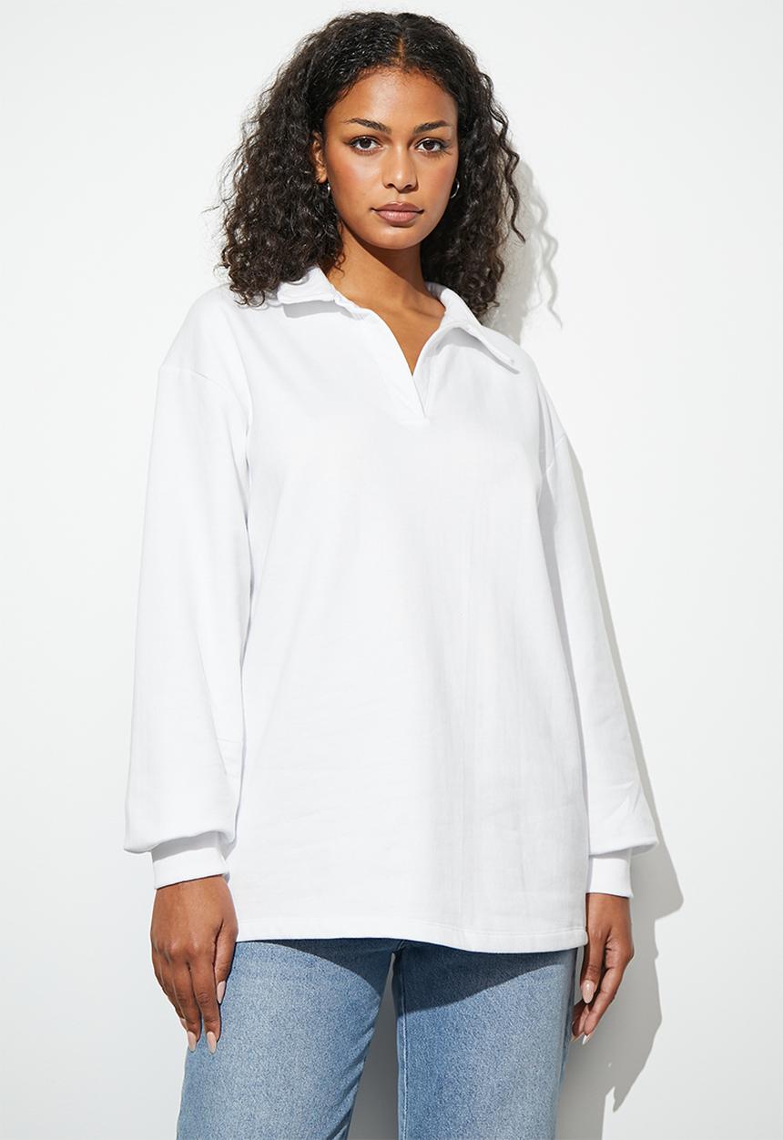 Superbalist - Longer length collared sweat - white