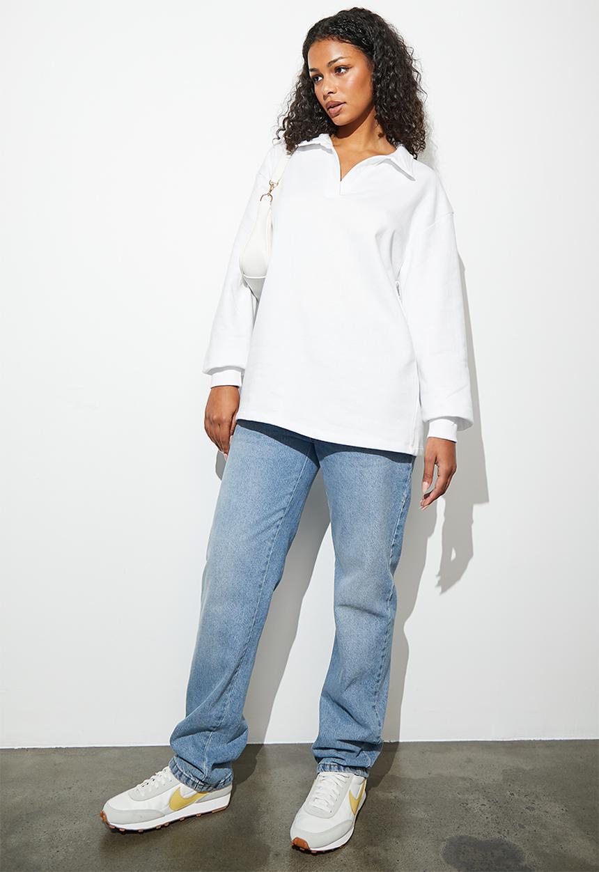Superbalist - Longer length collared sweat - white