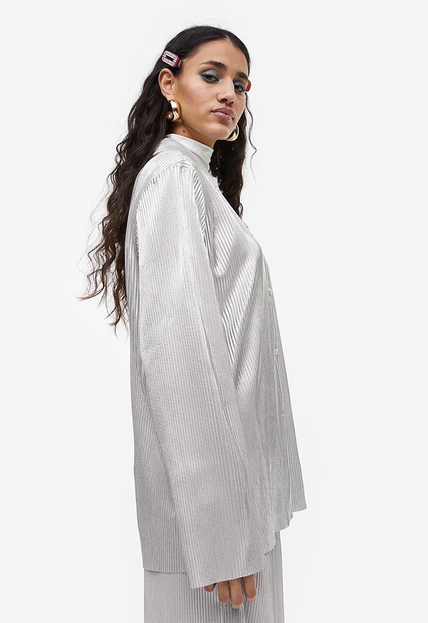 H&M - Shimmering metallic pleated shirt - silver-coloured