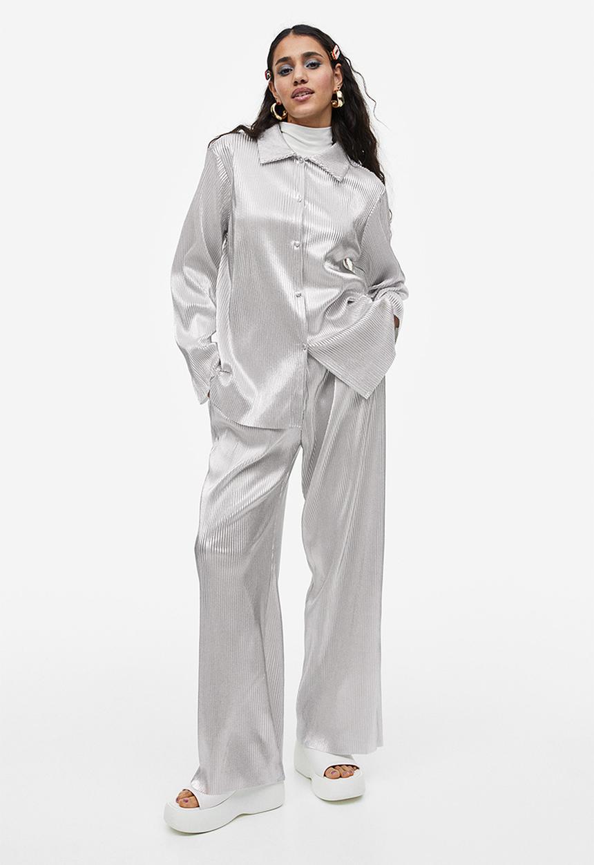 H&M - Shimmering metallic pleated shirt - silver-coloured