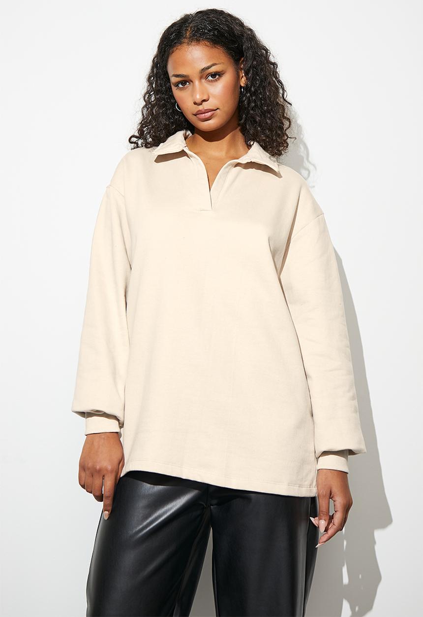 Superbalist - Longer length collared sweat - sand 