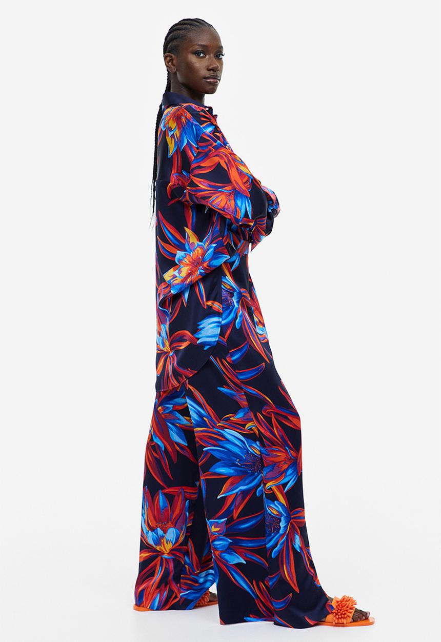 H&M - Patterned trousers - navy blue/patterned