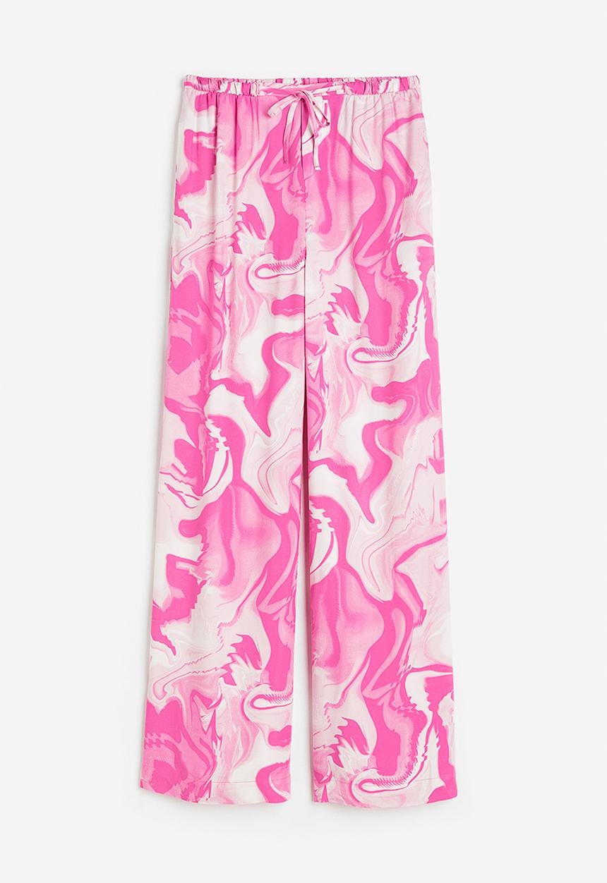 H&M - Pull-on satin trousers - light pink/tie-dye