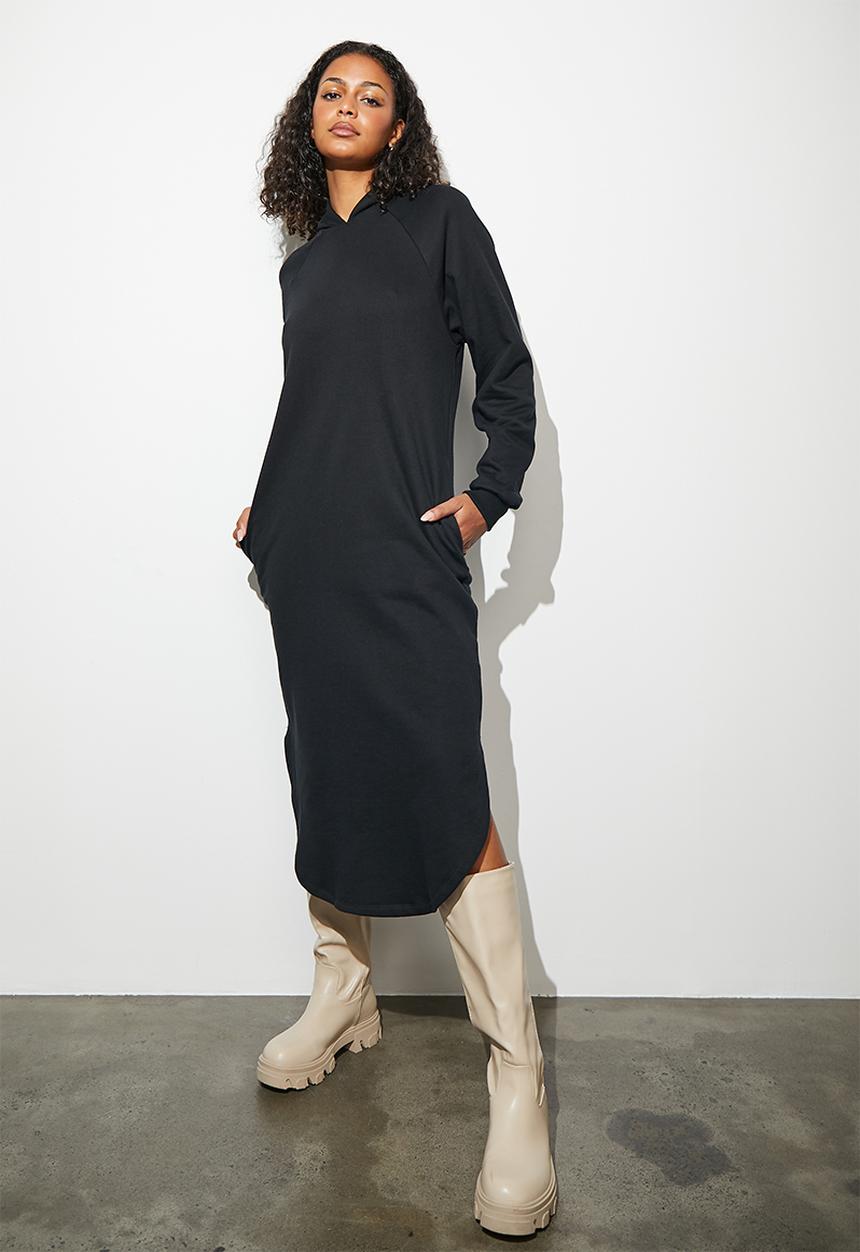 Superbalist - Curved hem hooded sweat dress - black