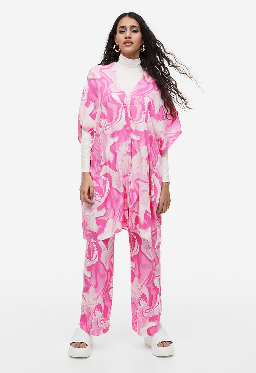 H&M - V-neck kaftan dress - light pink/tie-dye