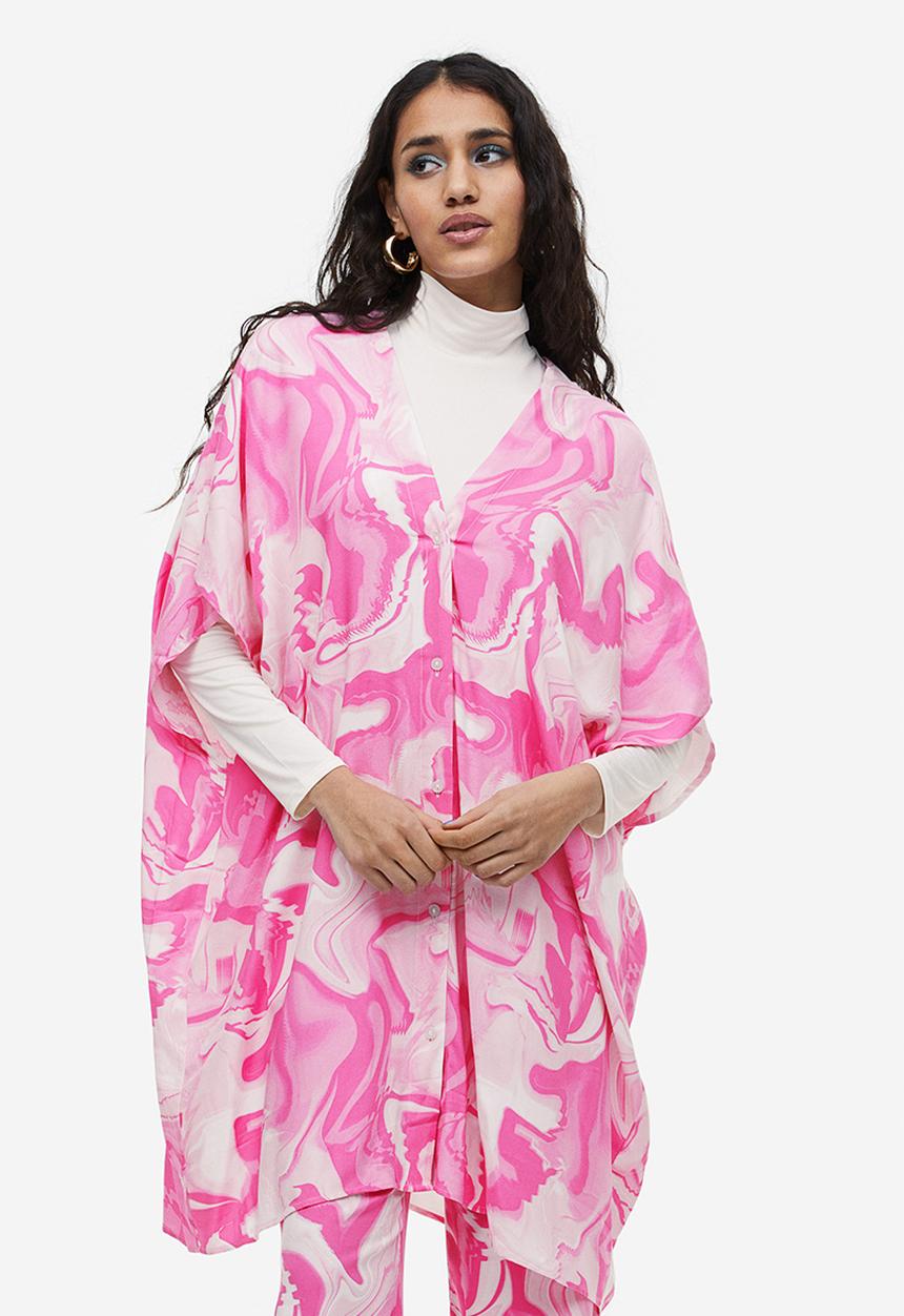 H&M - V-neck kaftan dress - light pink/tie-dye