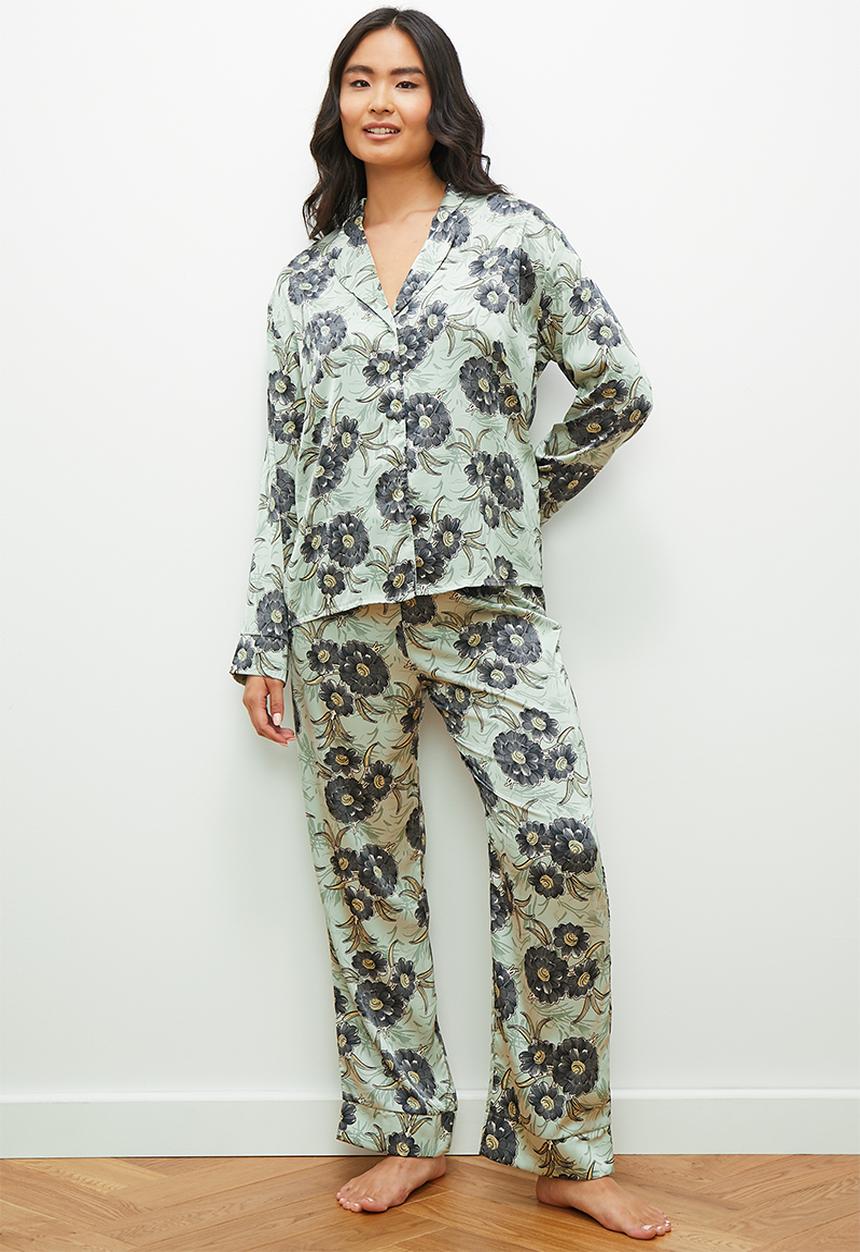 edit - Long sleeve sleep shirt & pant set - sage bloom