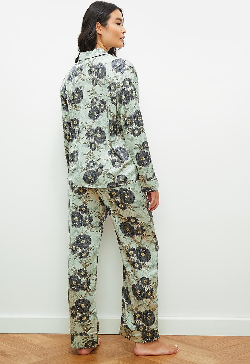 edit - Long sleeve sleep shirt & pant set - sage bloom