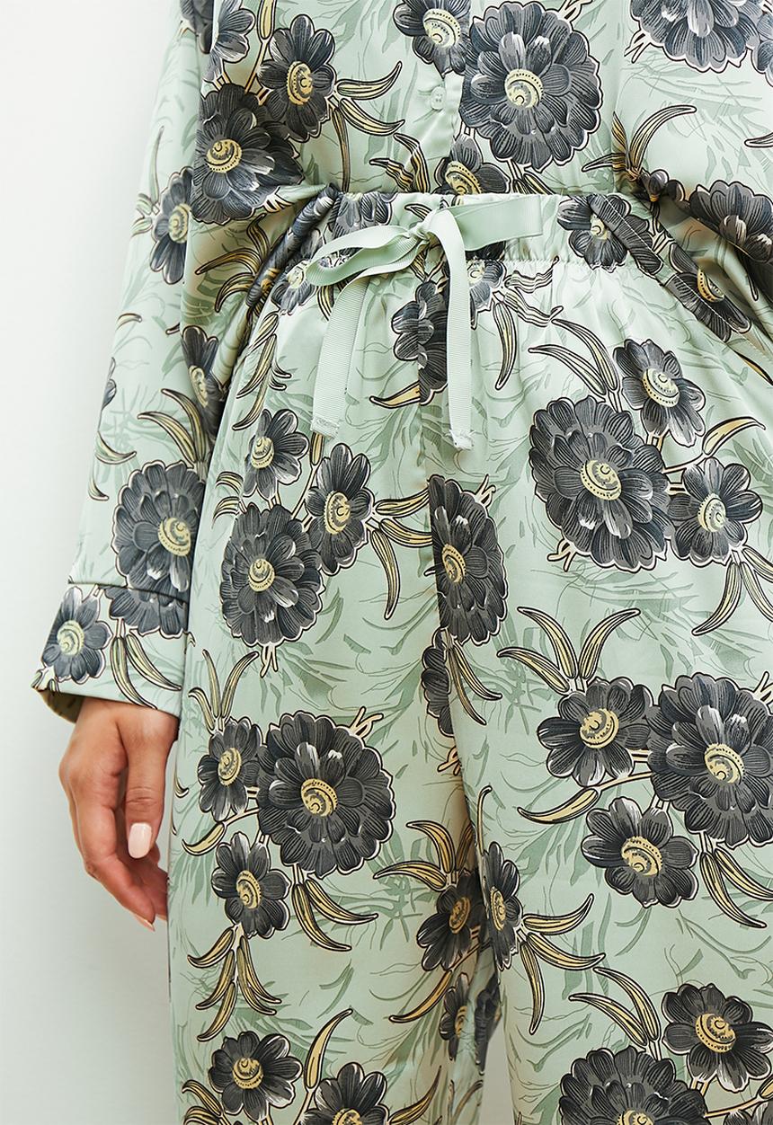 edit - Long sleeve sleep shirt & pant set - sage bloom