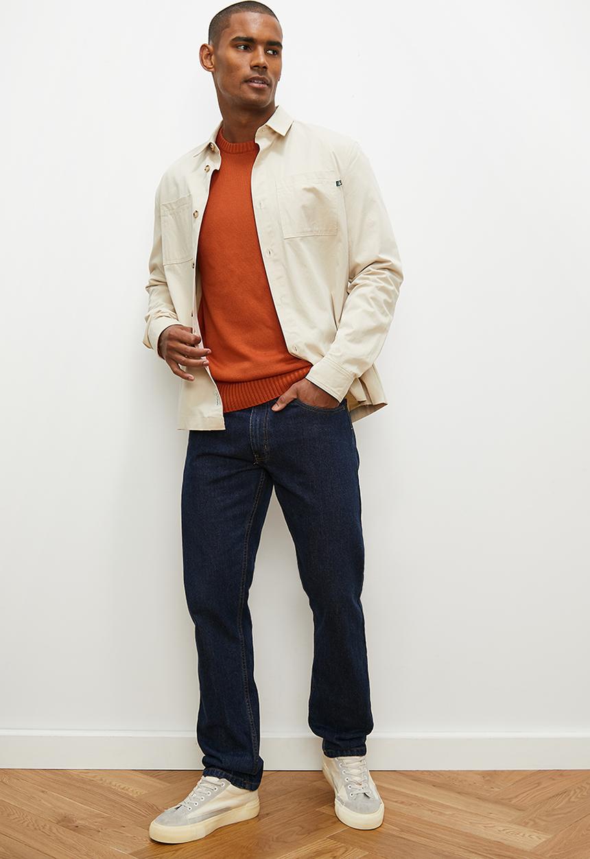 Lark & Crosse - Enzyme washed regular fit textured knit - burnt orange