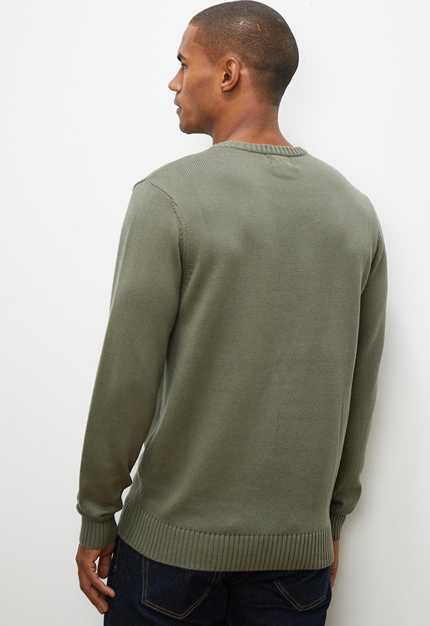 Lark & Crosse - Enzyme washed regular fit textured knit - olive