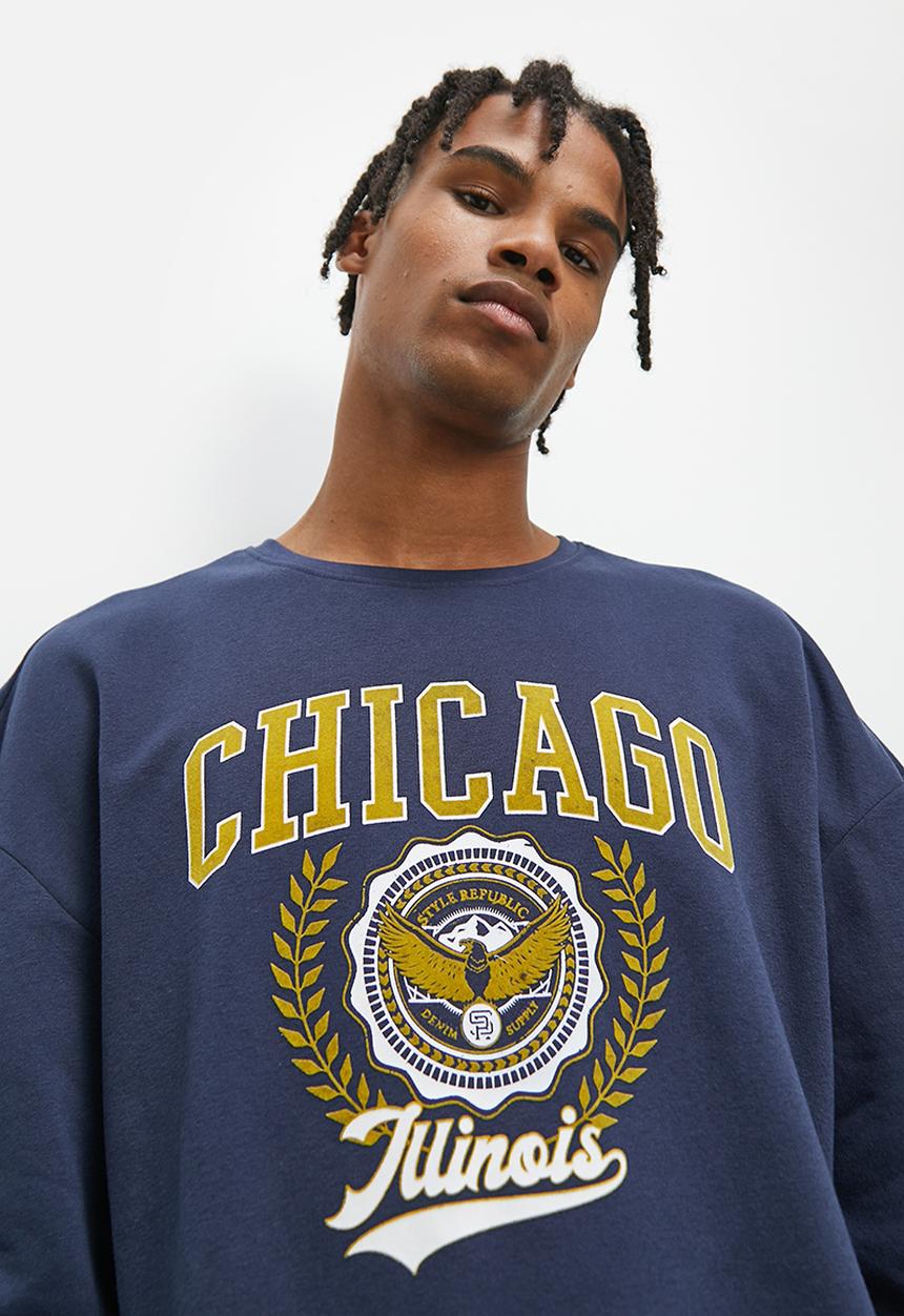 STYLE REPUBLIC - Flocked crew sweat top - navy
