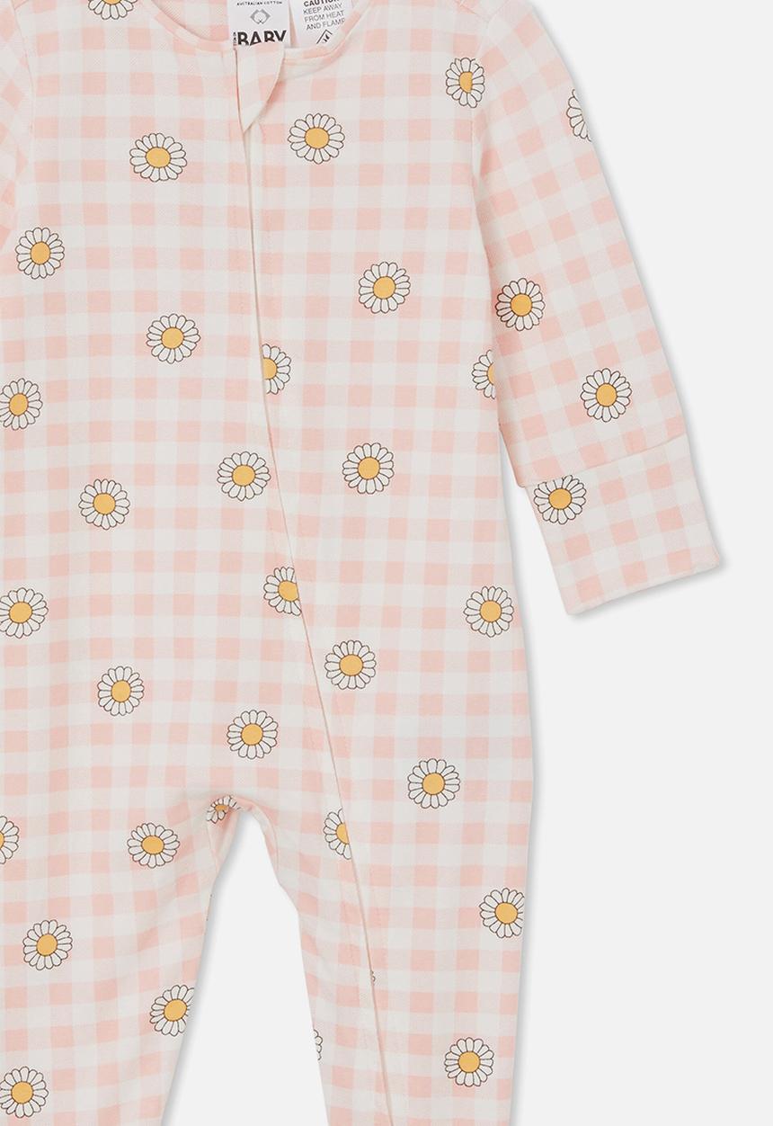 Cotton On - The long sleeve zip romper - pinky/daisy gingham
