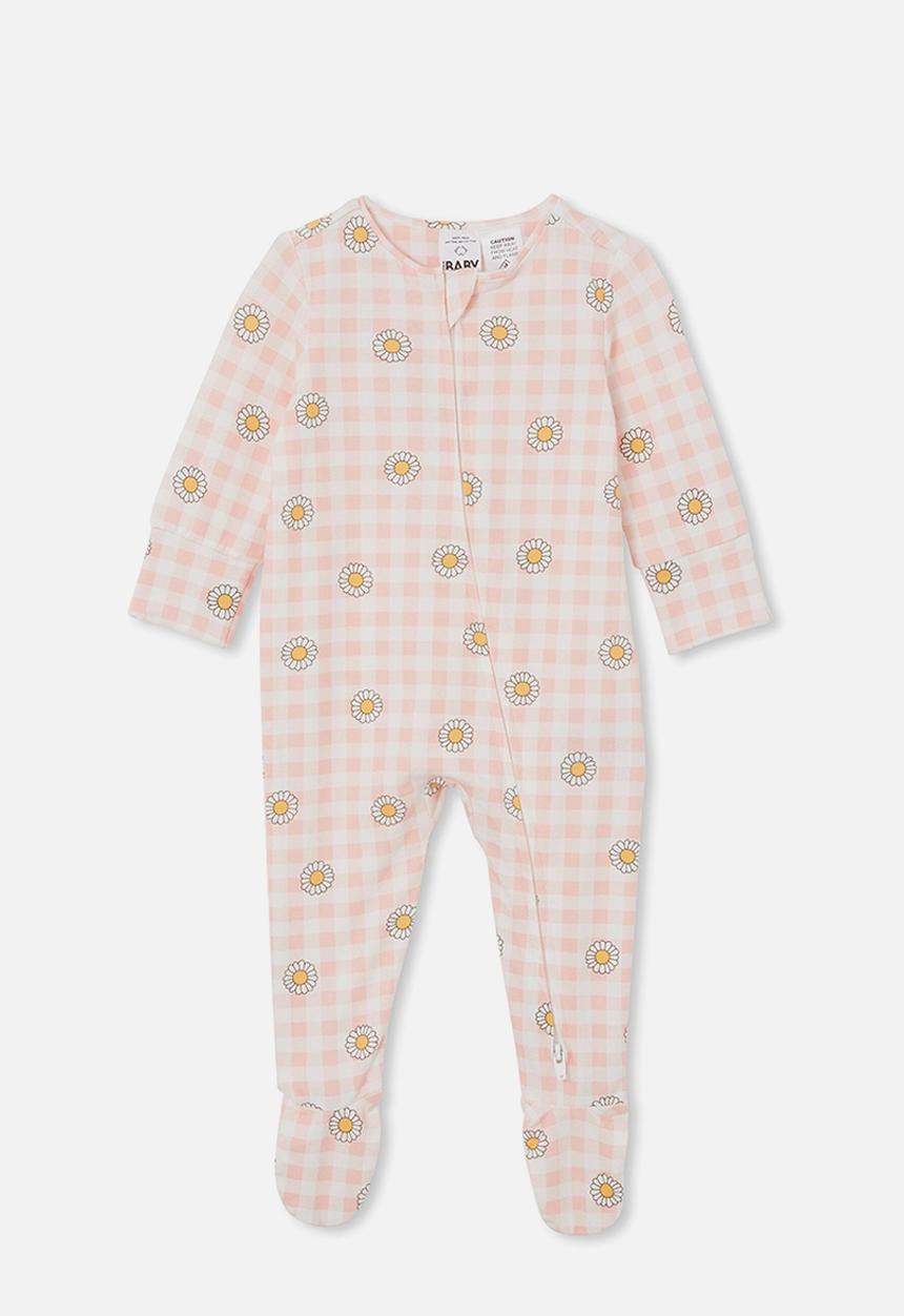 Cotton On - The long sleeve zip romper - pinky/daisy gingham