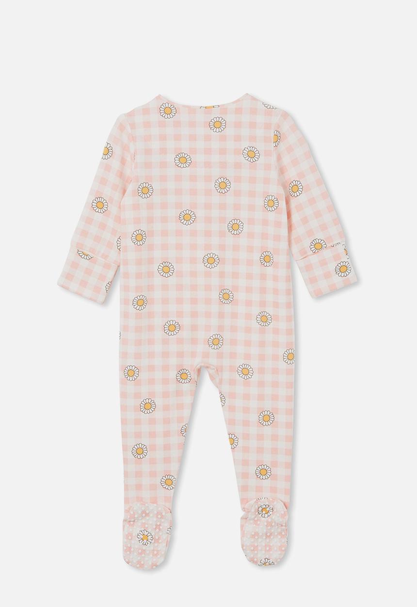 Cotton On - The long sleeve zip romper - pinky/daisy gingham