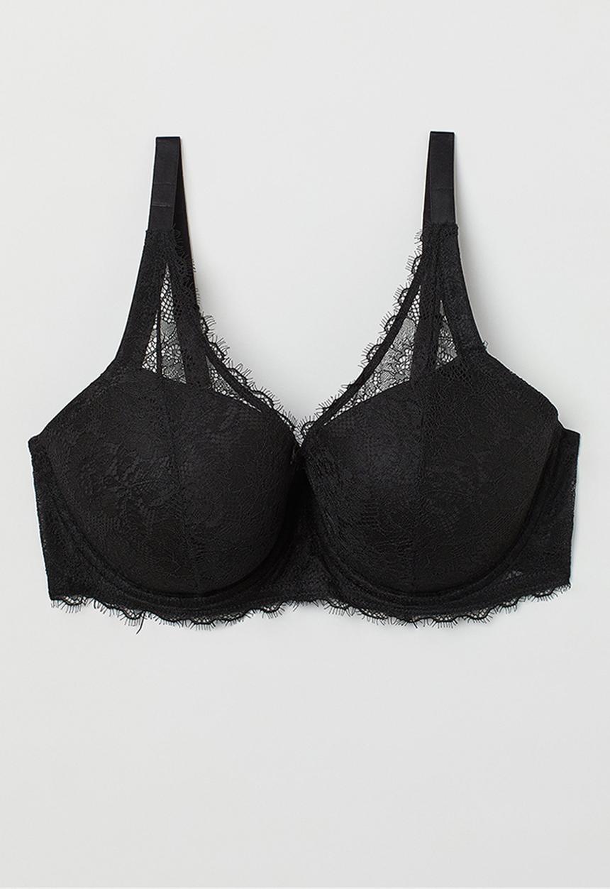 H&M - H&m+ padded underwired lace bra - black