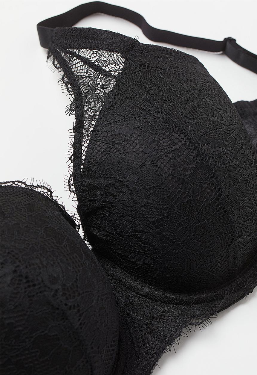 H&M - H&m+ padded underwired lace bra - black