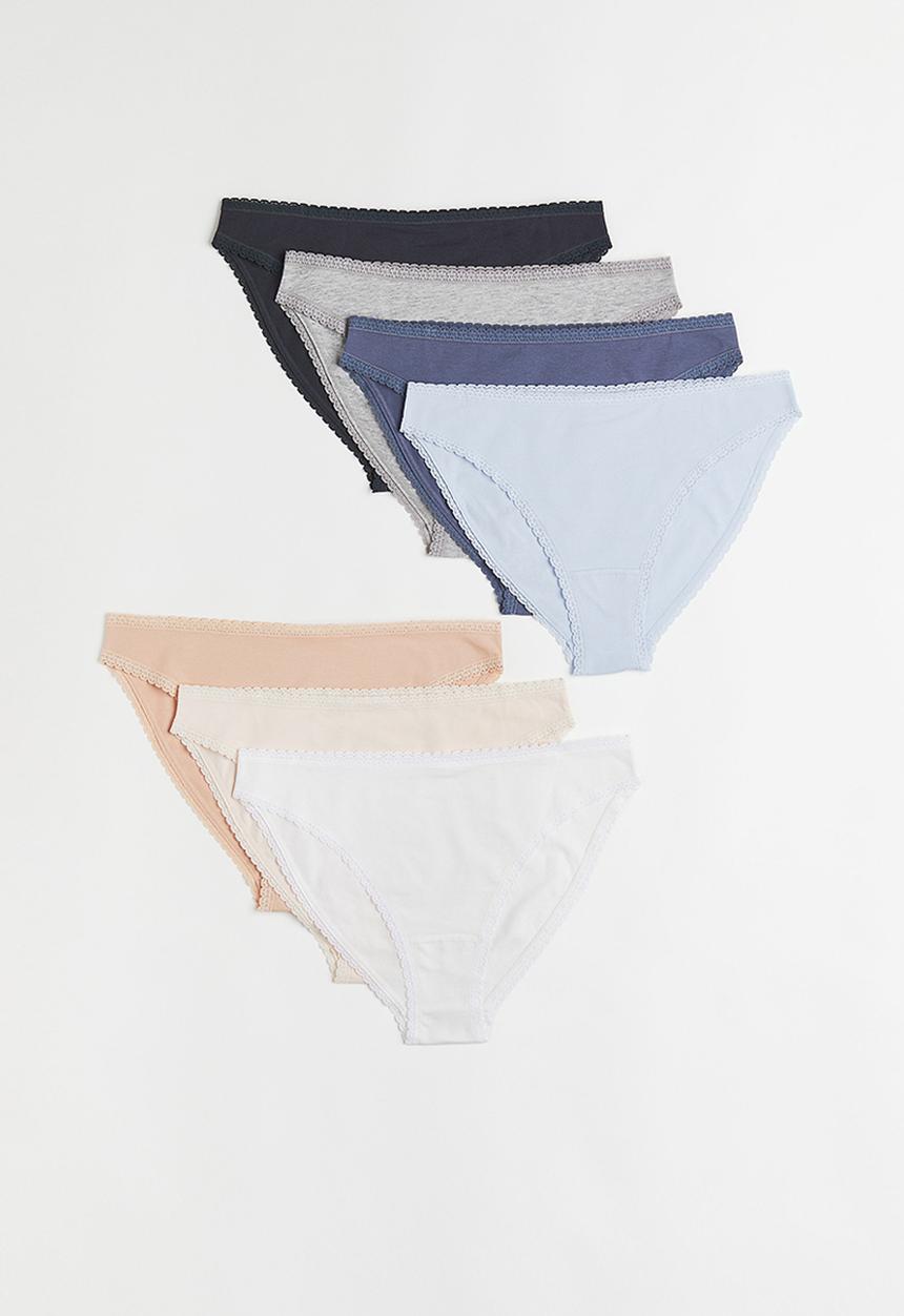 H&M - H&m+ 7-pack cotton jersey bikini briefs - dark grey/grey marl