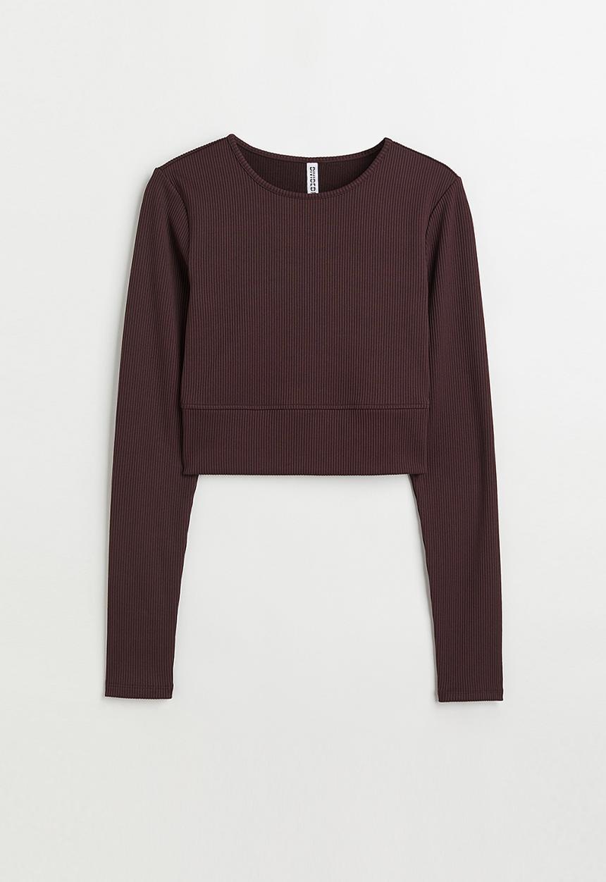 H&M - Ribbed cropped top - dark brown