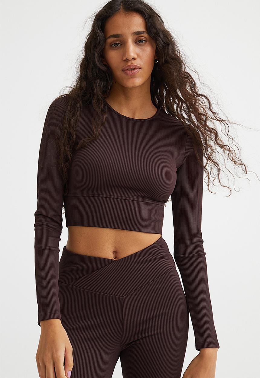 H&M - Ribbed cropped top - dark brown