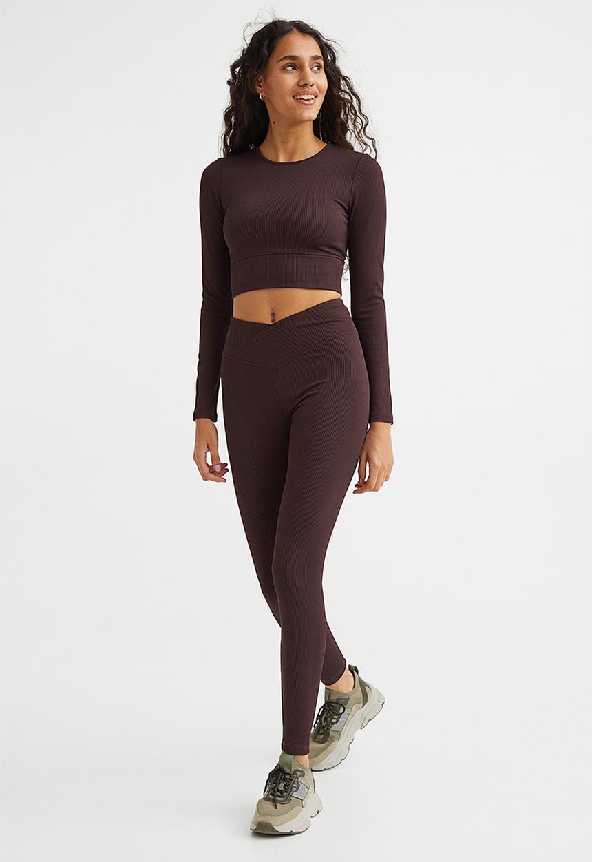 H&M - Ribbed cropped top - dark brown