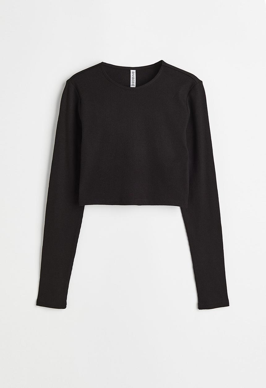 H&M - Ribbed cropped top - black