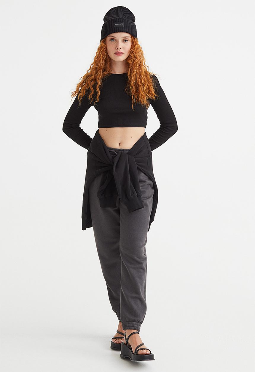 H&M - Ribbed cropped top - black