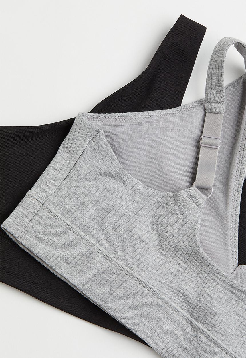 H&M - 2-pack non-padded jersey bra tops - light grey marl/black