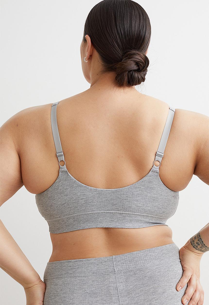 H&M - 2-pack non-padded jersey bra tops - light grey marl/black