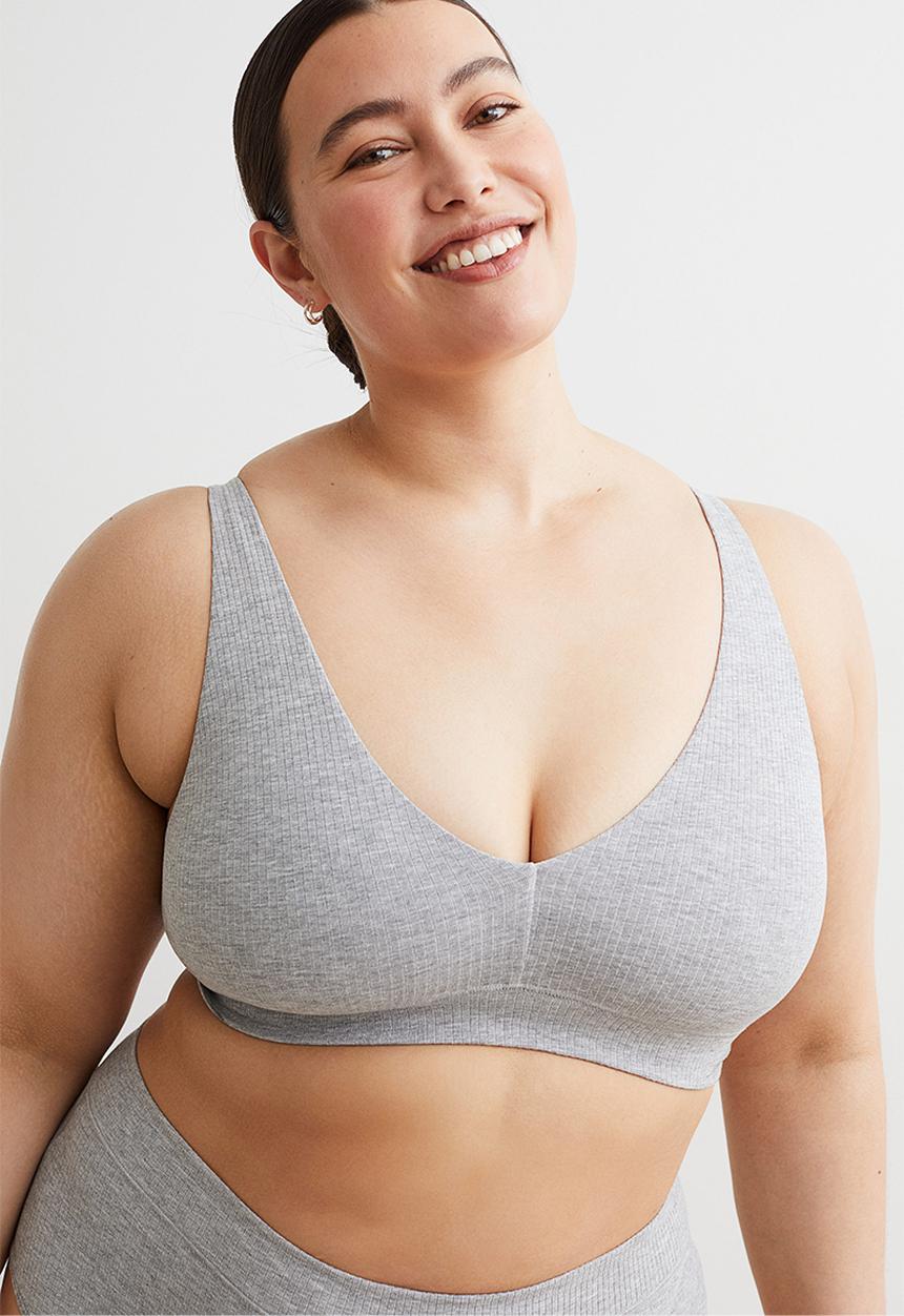 H&M - 2-pack non-padded jersey bra tops - light grey marl/black