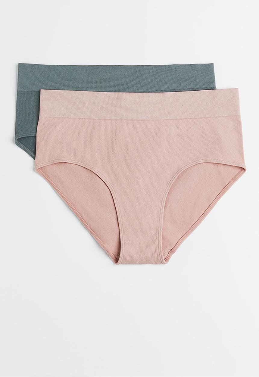 H&M - H&m+ 2-pack seamless bikini briefs - grey/powder pink