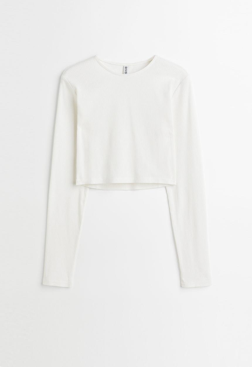 H&M - Ribbed cropped top - white