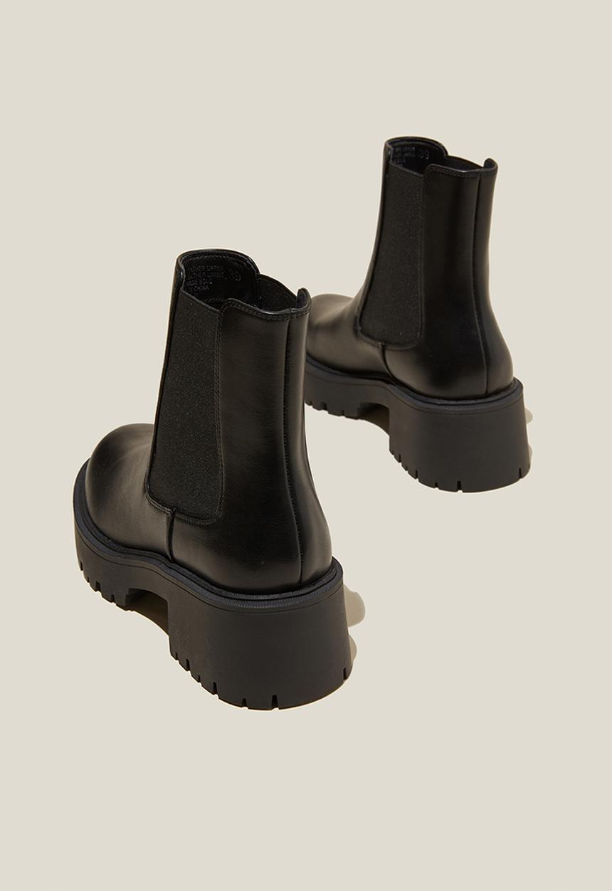 Cotton On - Parker combat gusset boot - black smooth