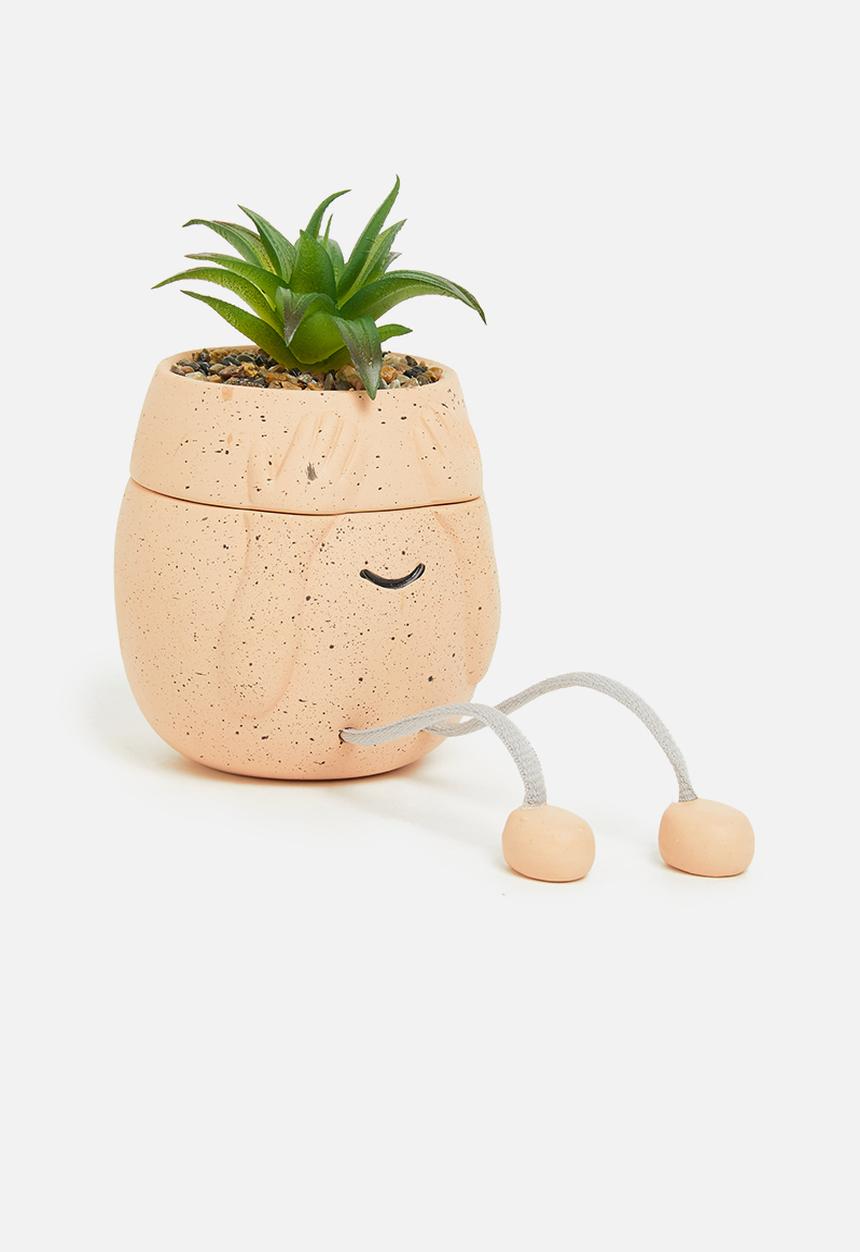 Typo - Stashed away mini planter - light peach face rope legs