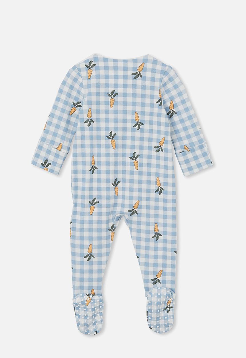 Cotton On - The long sleeve zip romper - dusty blue/gingham carrots