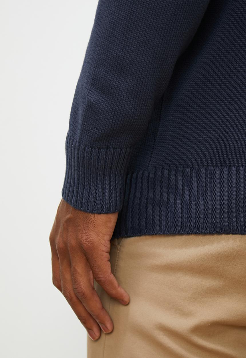 Lark & Crosse - Chunky button half neck pullover - navy