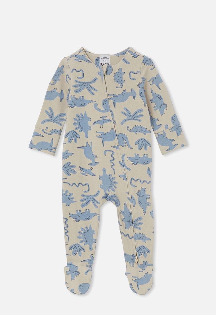 Cotton On - The long sleeve zip romper - rainy day/dino stomp