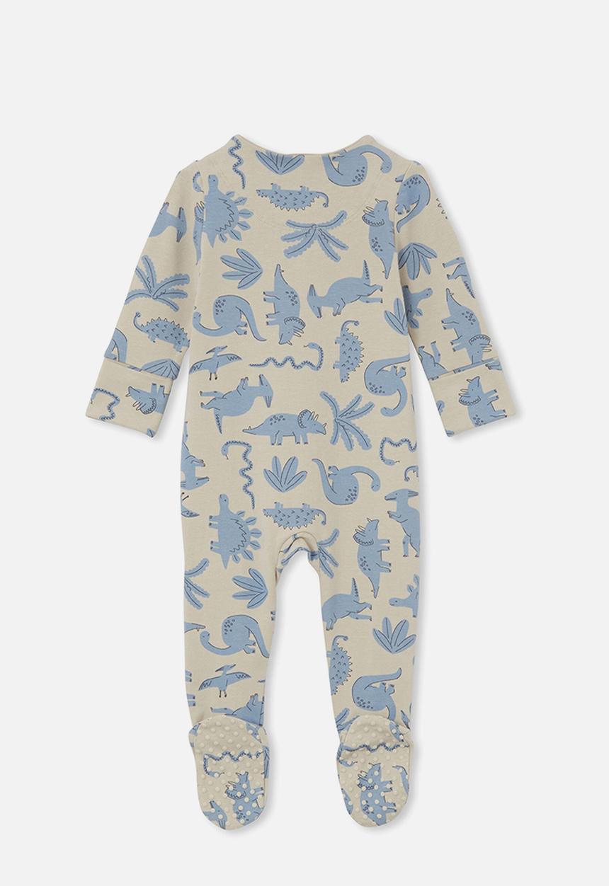 Cotton On - The long sleeve zip romper - rainy day/dino stomp