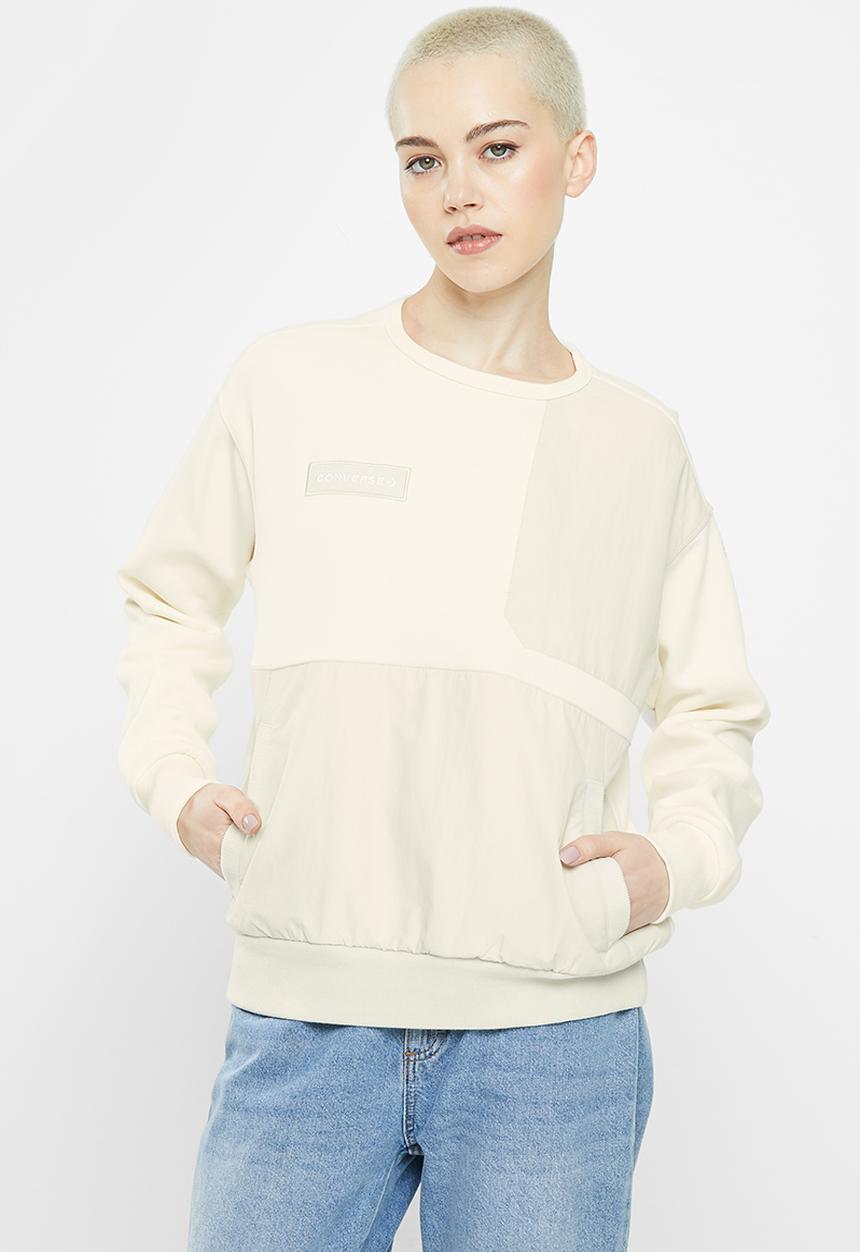 Converse - Utility brushed back fleece crew pullover - egret