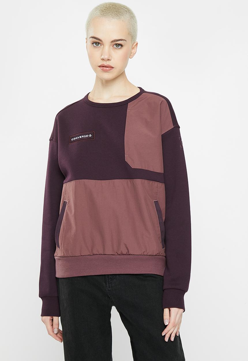 Converse - Utility brushed back fleece crew pullover - black cherry