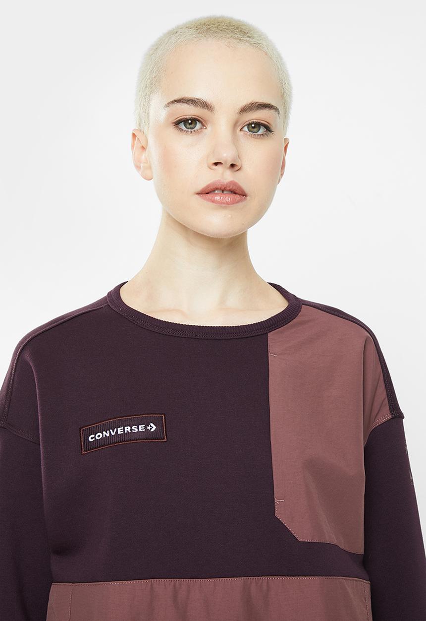 Converse - Utility brushed back fleece crew pullover - black cherry