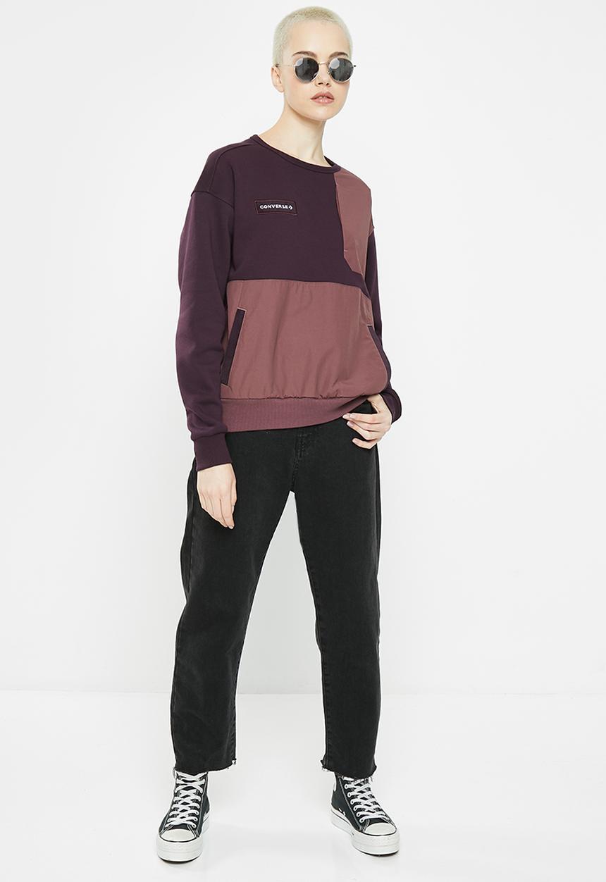 Converse - Utility brushed back fleece crew pullover - black cherry