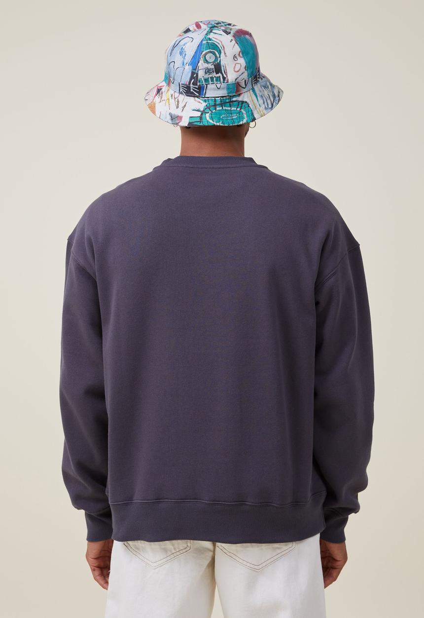 Cotton On - Basquiat oversized crew sweater - lcn bsq faded slate/portrait